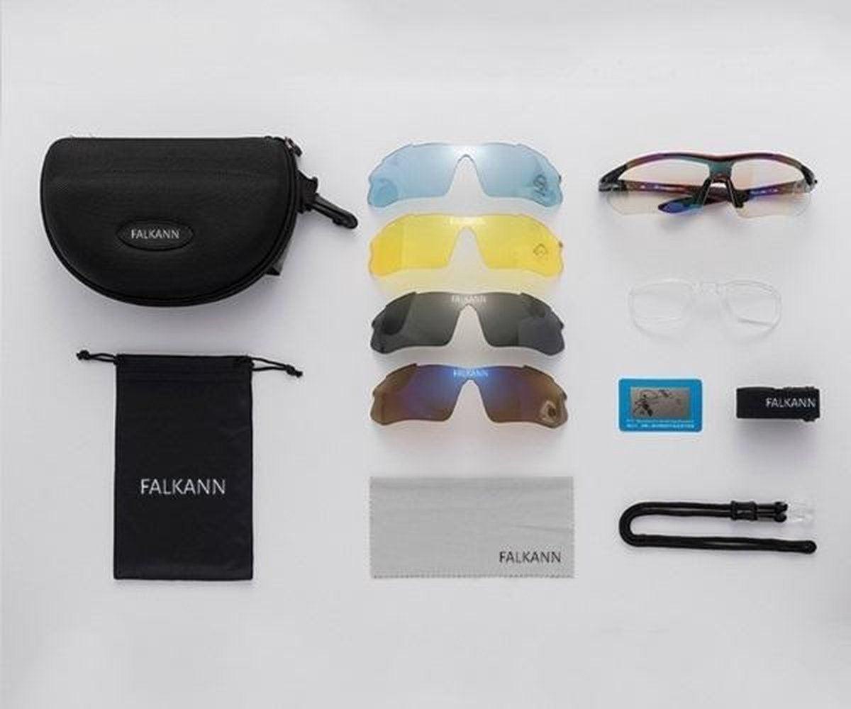 Falkann Basics Fietsbril Set - Sportbril met 5 Verwisselbare Lenzen Inclusief Gepolariseerde Lens - Rood - FALKANN