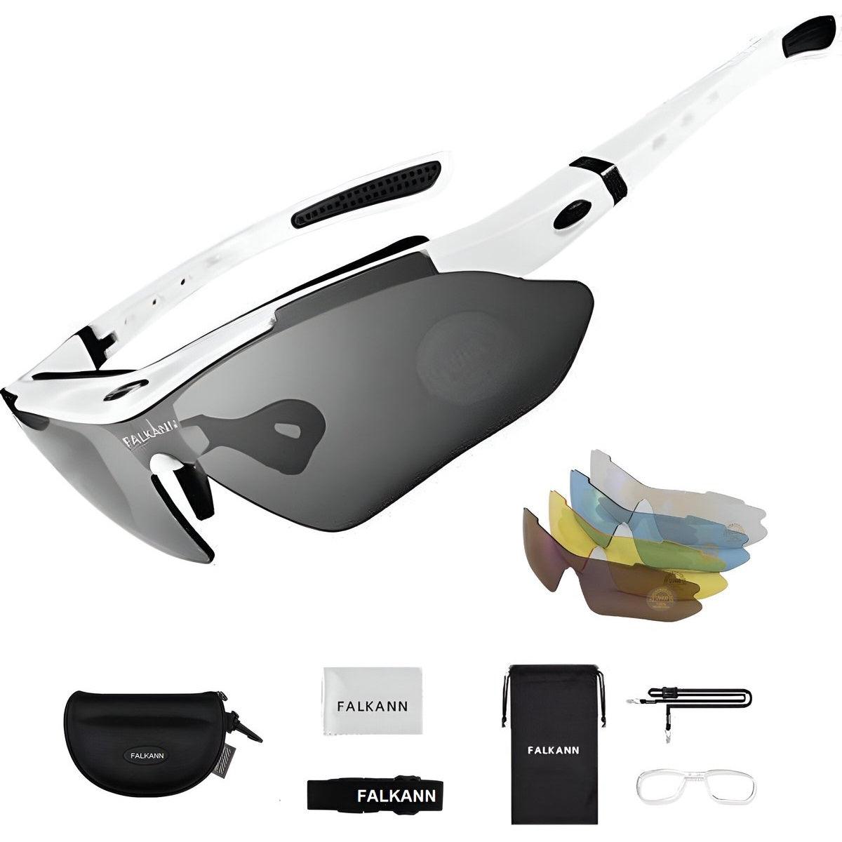 Falkann Basics Fietsbril Set - Sportbril met 5 Verwisselbare Lenzen Inclusief Gepolariseerde Lens - Wit - FALKANN