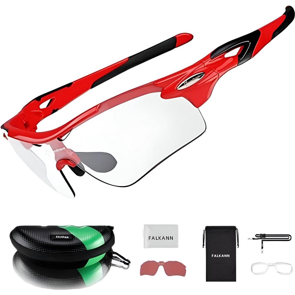 Falkann Race Fotochromatische Fietsbril - Meekleurende + Gepolariseerde Lens - Rood - FALKANN